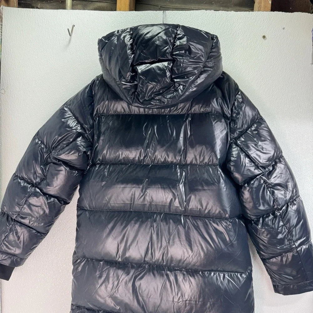 NWT Quince Women's Responsible Down Long Puffer Jacket Hooded Shiny Black Sz XS